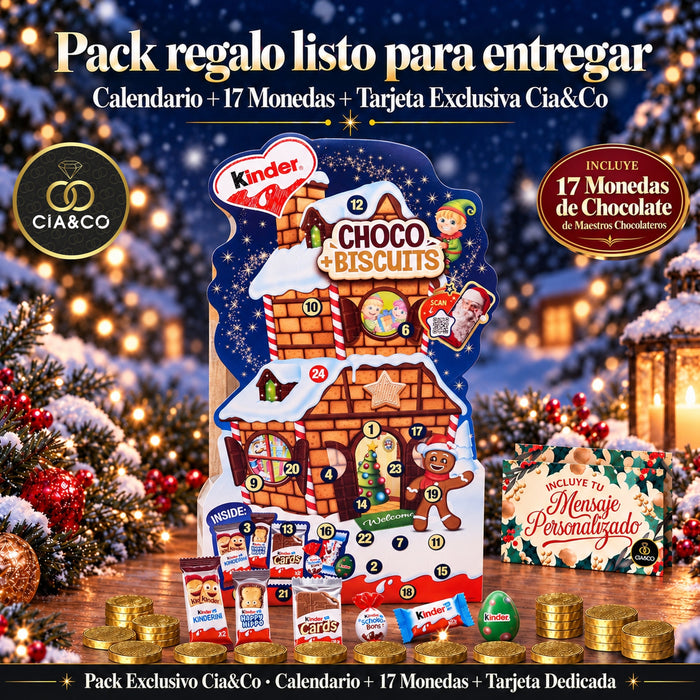 Calendario de Adviento Kinder Choco + Biscuits 2026 + Tarjeta Personalizada