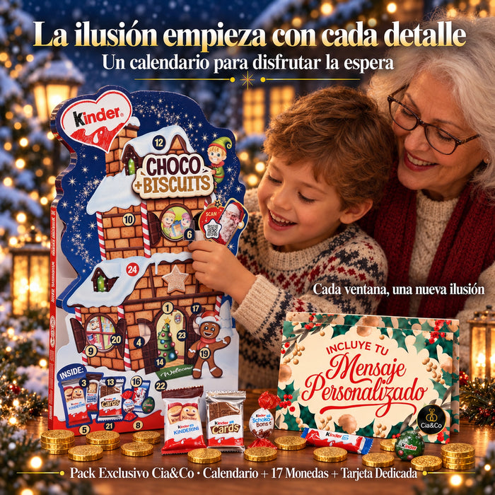 Calendario de Adviento Kinder Choco + Biscuits 2026 + Tarjeta Personalizada