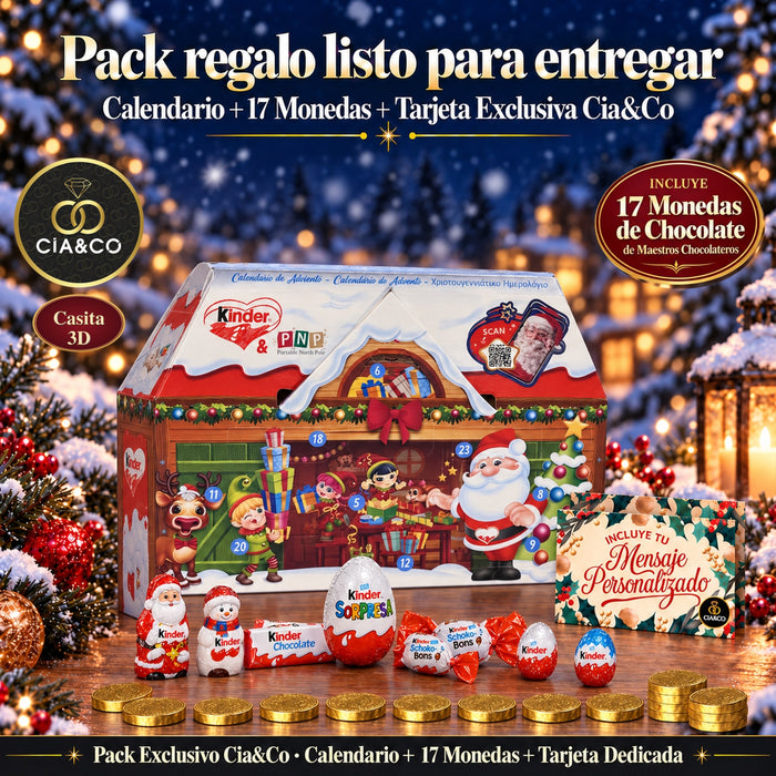 Calendario de Adviento Kinder Chalé 3D 2026 + Tarjeta Personalizada Cia&Co