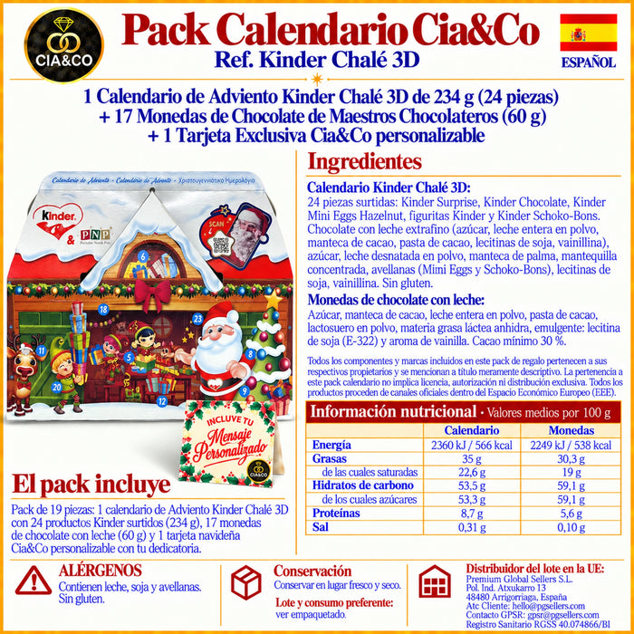 Calendario de Adviento Kinder Chalé 3D 2026 + Tarjeta Personalizada Cia&Co