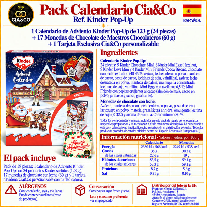 Calendario de Adviento Kinder Pop-Up 2026 + Tarjeta Personalizada Cia&Co