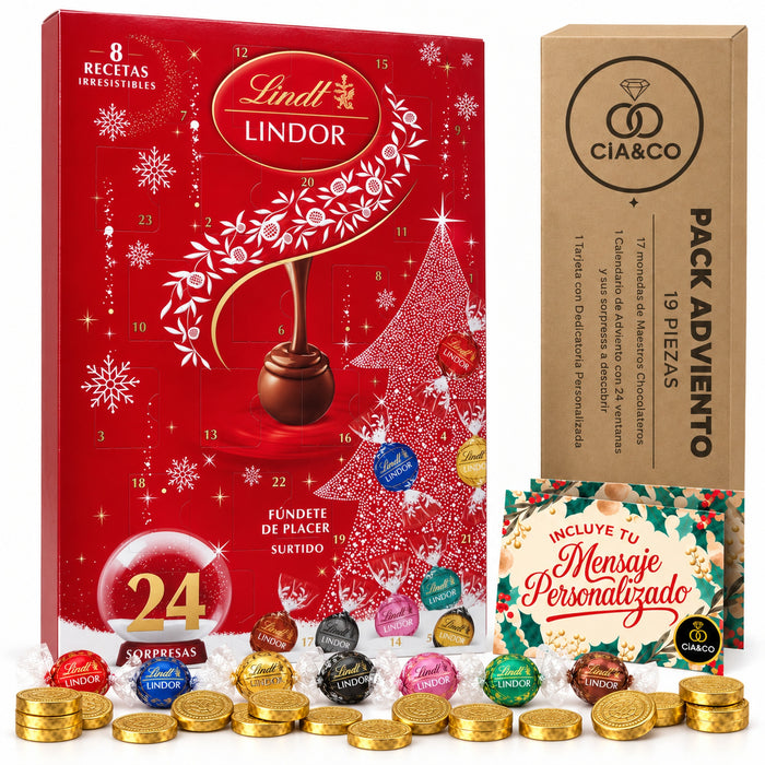 Calendario de Adviento Lindt LINDOR 2026 + Tarjeta Personalizada Cia&Co