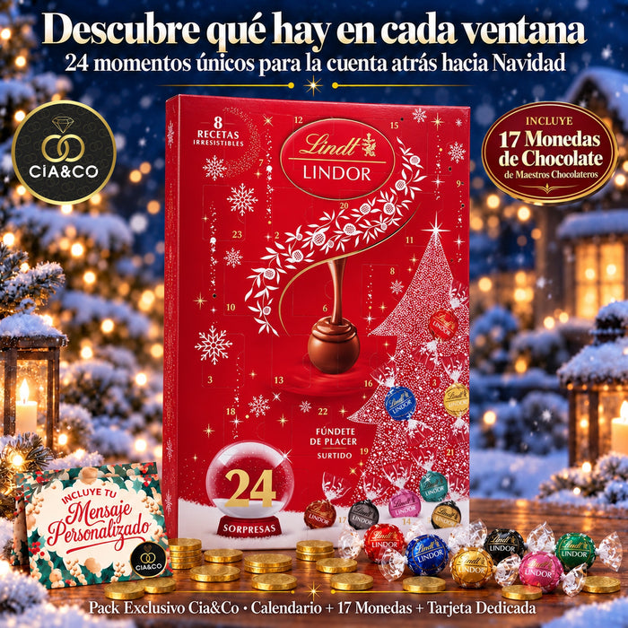 Calendario de Adviento Lindt LINDOR 2026 + Tarjeta Personalizada Cia&Co