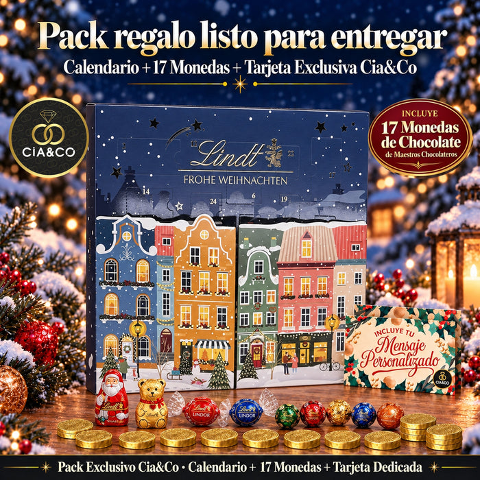 Calendario Adviento Lindt Chocolate Ciudad Navideña 2026 + Tarjeta Dedicada
