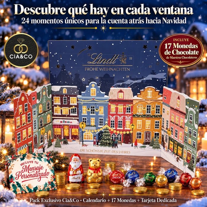 Calendario Adviento Lindt Chocolate Ciudad Navideña 2026 + Tarjeta Dedicada