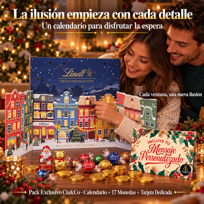 Calendario Adviento Lindt Chocolate Ciudad Navideña 2026 + Tarjeta Dedicada