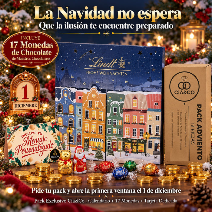 Calendario Adviento Lindt Chocolate Ciudad Navideña 2026 + Tarjeta Dedicada