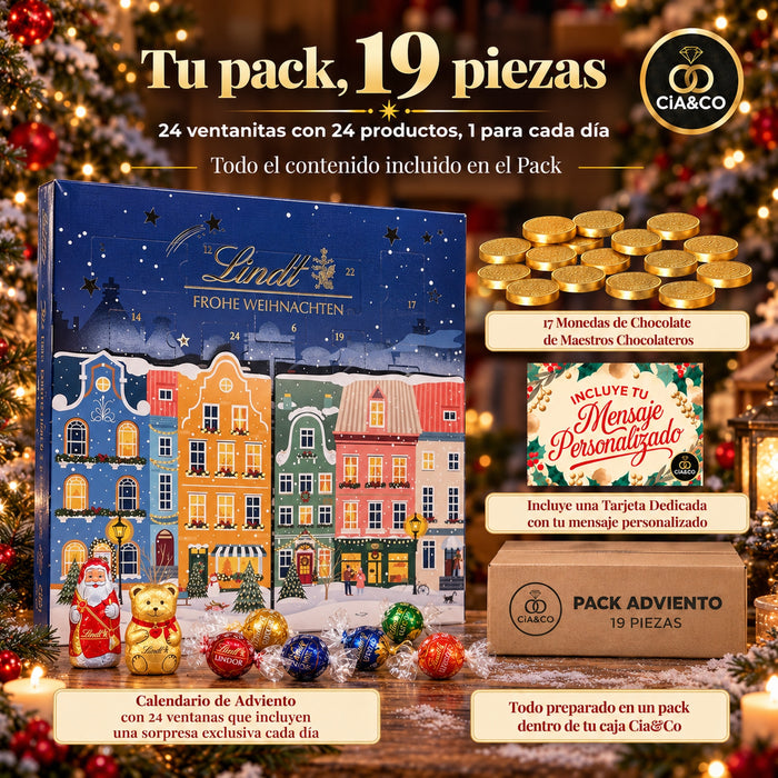 Calendario Adviento Lindt Chocolate Ciudad Navideña 2026 + Tarjeta Dedicada