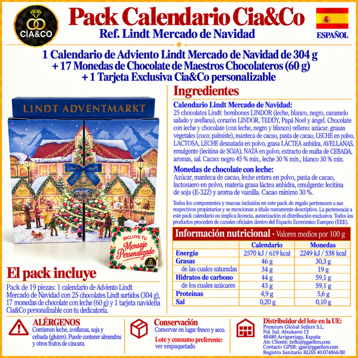 Calendario de Adviento Lindt Chocolate Mercado de Navidad 2026 + Tarjeta