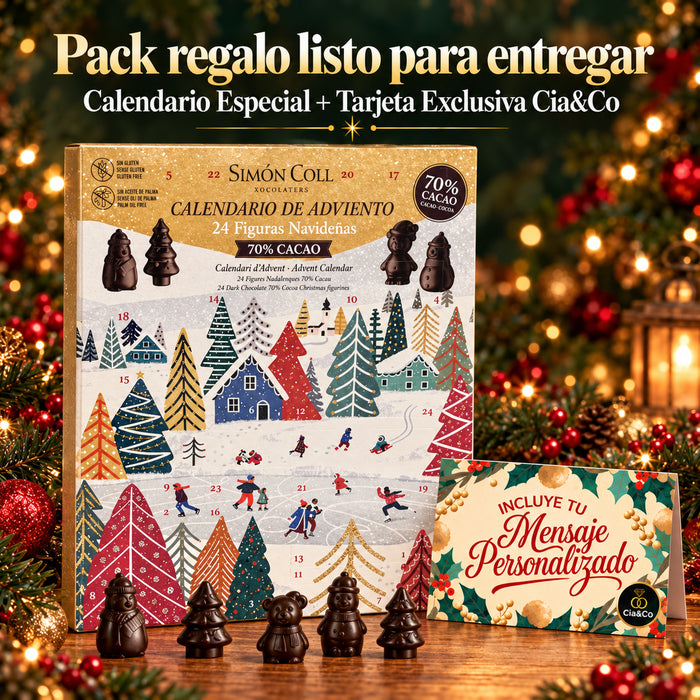 Calendario de Adviento Simón Coll 70 % Cacao 2026 – pack regalo listo para entregar con tarjeta Cia&Co