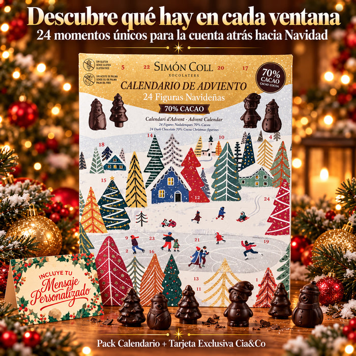 Calendario de Adviento Simón Coll 70 % Cacao 2026 – 24 ventanas numeradas, una para cada día de diciembre