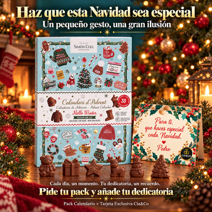 Calendario de Adviento Simón Coll Hello Winter 2026 – tarjeta con mensaje personalizado