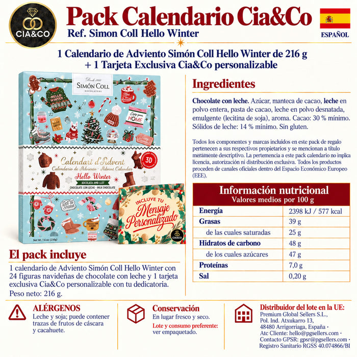 Calendario de Adviento Simón Coll Hello Winter 2026 – ingredientes, alérgenos y tabla nutricional