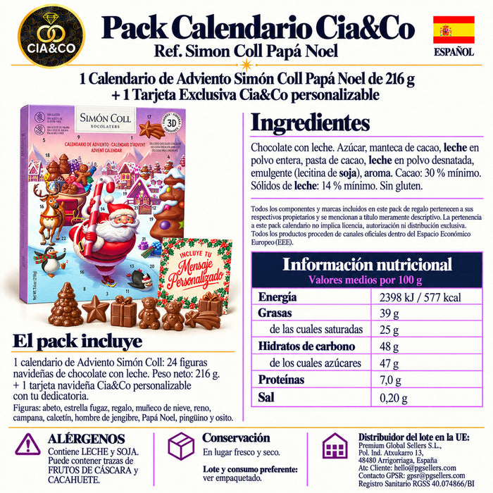 Calendario de Adviento Simón Coll Papá Noel 2026 – ingredientes, alérgenos y tabla nutricional