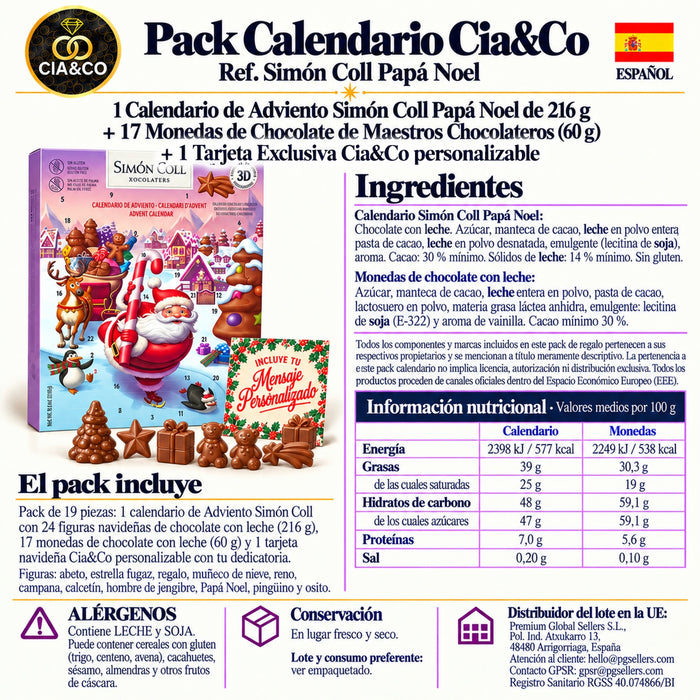 Calendario de Adviento Simón Coll Papá Noel 2026 + Tarjeta Dedicada Cia&Co