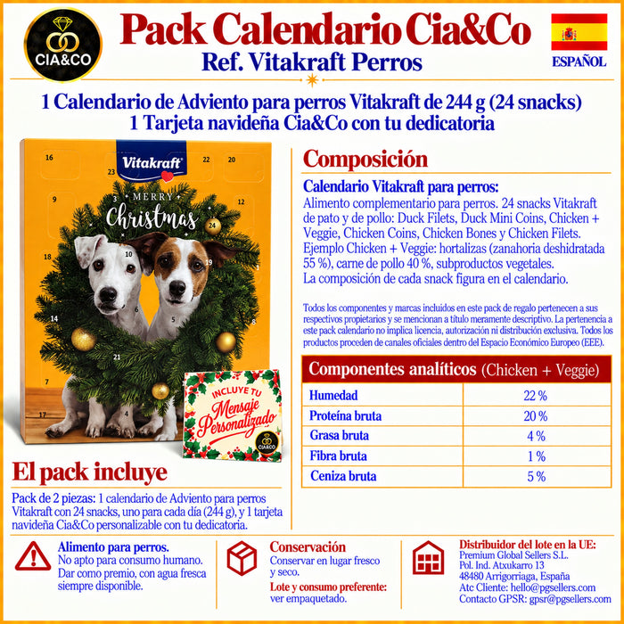 Calendario de Adviento Vitakraft para Perros 2026 + Tarjeta Personalizada