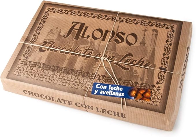 Gigante Tableta de Chocolate con Leche y Avellanas ALONSO 900g. Elaboración artesanal en Astorga con cacao premium, perfecta para los muy chocolateros. Alonso - frontal
