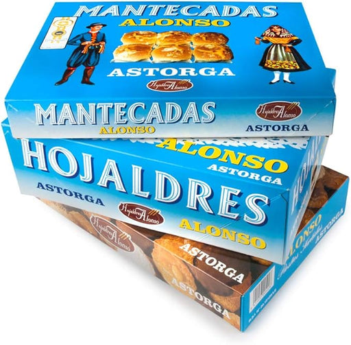Lote de Dulces de Astorga Alonso: una selección artesanal con Hojaldres (700g), Mantecadas (1 docena) y Pastas Surtidas (500g). El sabor auténtico de la tradición. Alonso - frontal