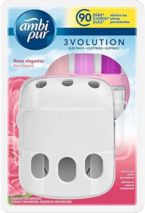 Ambi Pur 3Volution Ambientador Eléctrico Kit Completo Frescor de la Mañana. Elimina olores persistentes y refresca tu casa hasta 90 días con 3 aromas. Ambipur - presentacion