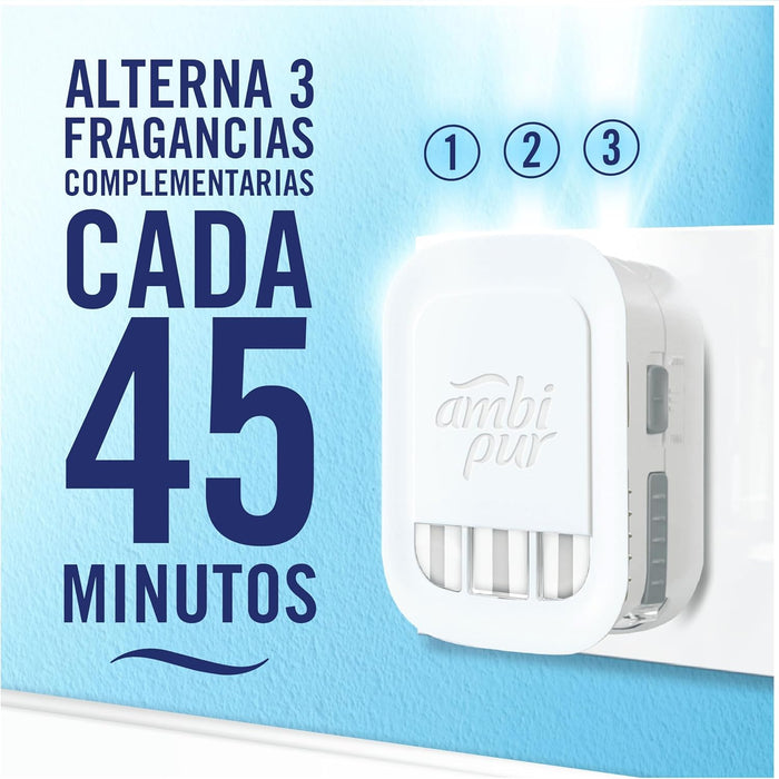 Ambi Pur 3Volution Ambientador Eléctrico Kit con Fragancia Frescor de la Mañana 20ml. Disfruta de un ambiente sin olores y con un perfume que dura 80 días. Ambipur - pack