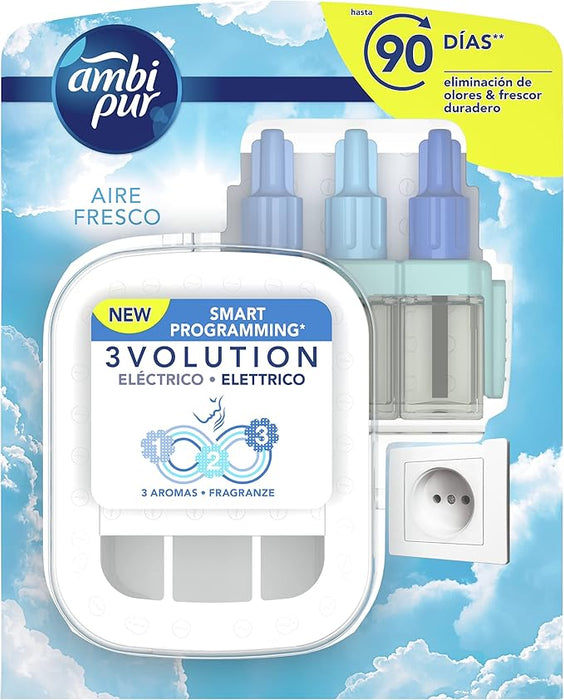 Ambi Pur 3Volution Ambientador Eléctrico Kit Inicial Sky-Aire Fresco. Elimina olores y perfuma tu hogar hasta 90 días con 3 fragancias que se alternan. Ambipur - extra