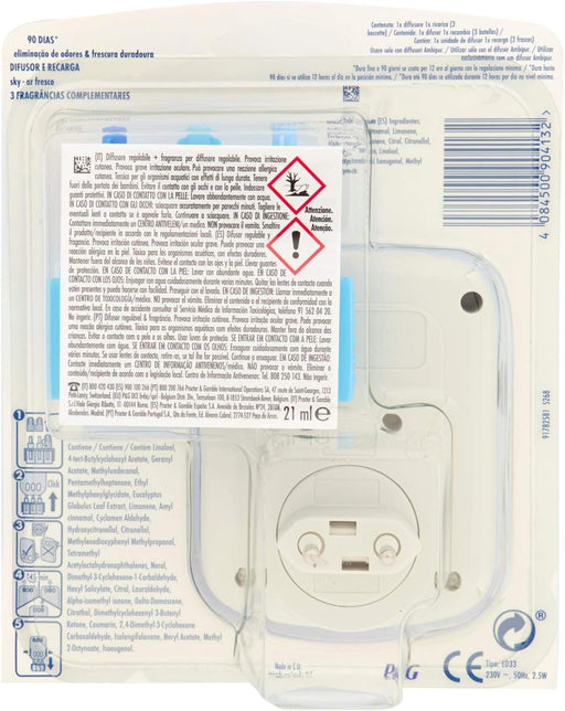 Ambi Pur 3Volution Ambientador Eléctrico Kit Inicial Sky-Aire Fresco. Elimina olores y perfuma tu hogar hasta 90 días con 3 fragancias que se alternan. Ambipur - pack