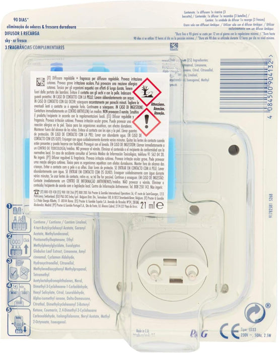 Ambi Pur 3Volution Ambientador Eléctrico Kit Inicial Sky-Aire Fresco. Elimina olores y perfuma tu hogar hasta 90 días con 3 fragancias que se alternan. Ambipur - pack
