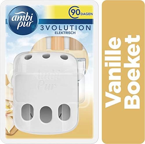 Ambi Pur 3Volution Kit de Inicio con Difusor Eléctrico y Recambio (20 ml) Aroma Vainilla & Bouquet. Elimina olores y refresca el aire de tu hogar hasta 90 días. Ambipur - frontal