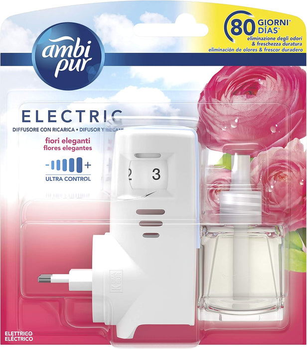 Ambi Pur Kit de Ambientador Eléctrico con fragancia Flores Elegantes. Incluye difusor y recambio de 21,5 ml para eliminar olores y perfumar hasta 80 días. Ambipur - zoom