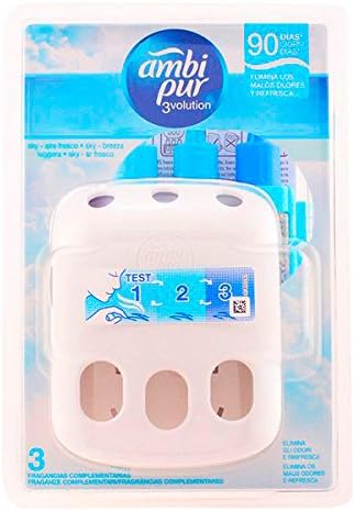 Kit de Ambientador Eléctrico Ambi Pur 3Volution Sky 21 ml. Incluye aparato difusor y recambio para disfrutar de un hogar libre de olores hasta 90 días. Ambipur - frontal