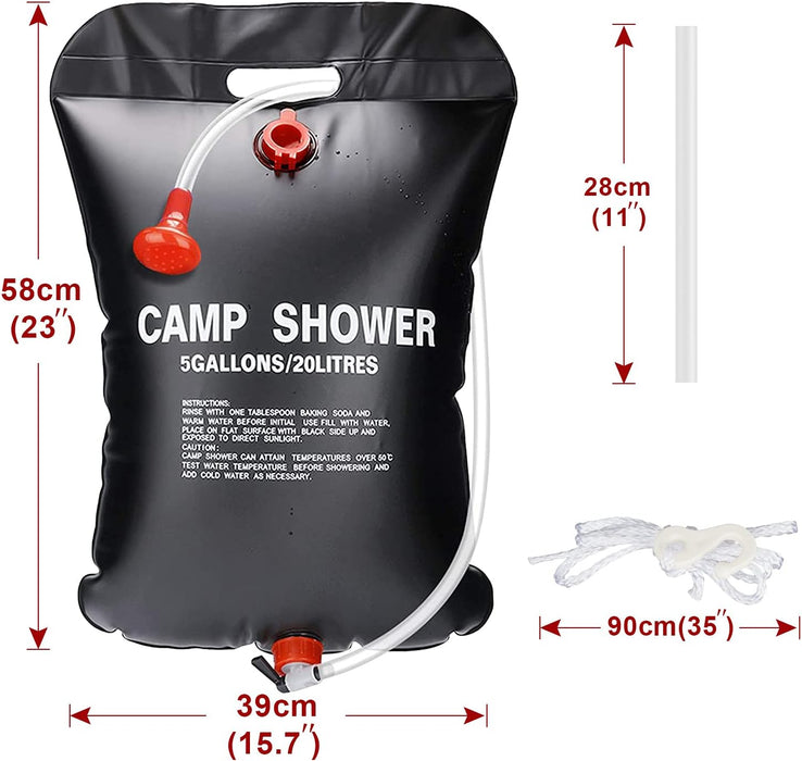 Bolsa de Ducha Solar ASANMU, 20 litros de capacidad. Ducha de acampada portátil para calentar agua con energía solar, ideal para camping, senderismo, jardín y playa. Asanmu - detalle