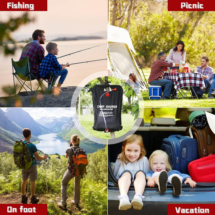 Bolsa de Ducha Solar ASANMU, 20 litros de capacidad. Ducha de acampada portátil para calentar agua con energía solar, ideal para camping, senderismo, jardín y playa. Asanmu - lateral