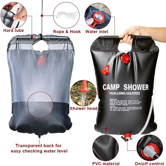 Bolsa de Ducha Solar ASANMU, 20 litros de capacidad. Ducha de acampada portátil para calentar agua con energía solar, ideal para camping, senderismo, jardín y playa. Asanmu - presentacion