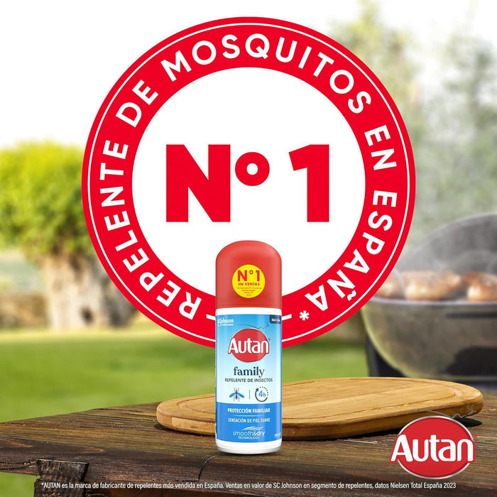 Autan Family Care Spray Seco, Repelente de Mosquitos para toda la familia, 100ml. Ofrece hasta 4 horas de protección inmediata contra picaduras con una sensación suave en la piel. Autan - lateral