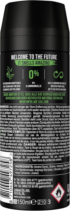 AXE Africa Desodorante Antitranspirante en Spray para Hombre, 150ml. Protección avanzada contra el sudor y el mal olor con una fragancia exótica y sensual de larga duración. Axe - presentacion