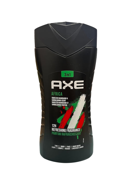 AXE Africa Gel de Ducha para Hombre, Pack de 3x250ml. Limpieza refrescante con una misteriosa fragancia oriental de cedro, ámbar dulce y almizcle. Axe - frontal