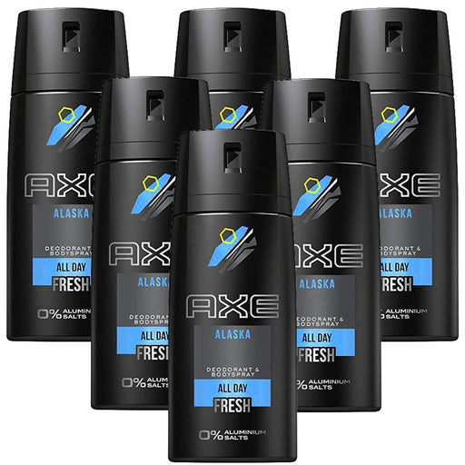 AXE Alaska Desodorante y Body Spray para Hombre, Pack de 6x150ml. Fragancia fresca y ártica sin sales de aluminio para una protección eficaz y duradera contra el mal olor. Axe - frontal