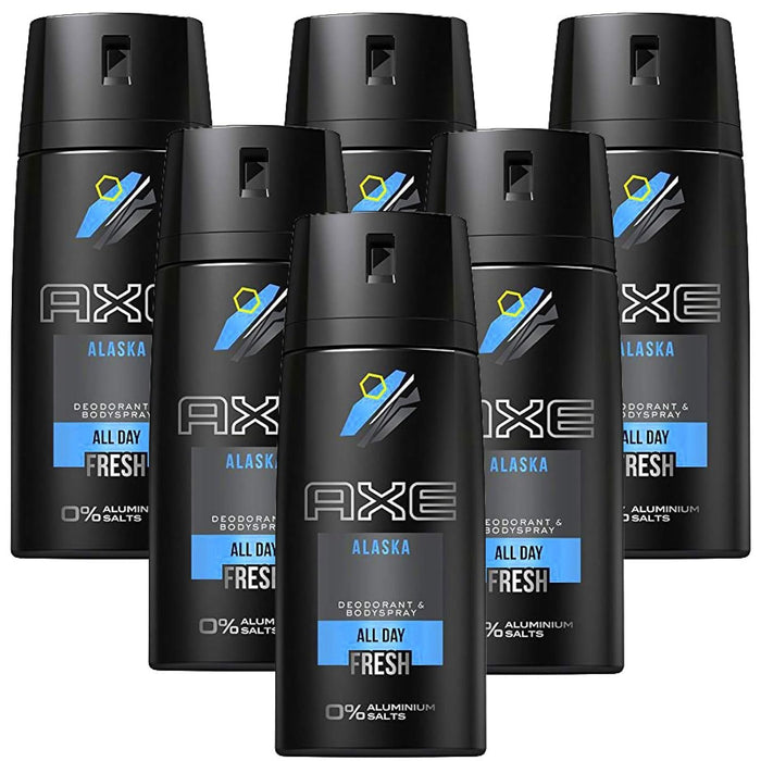 AXE Alaska Desodorante y Body Spray para Hombre, Pack de 6x150ml. Fragancia fresca y ártica sin sales de aluminio para una protección eficaz y duradera contra el mal olor. Axe - frontal