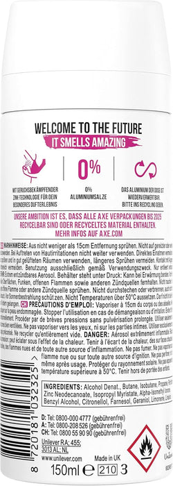 Axe Anarchy for Her Desodorante Bodyspray para Mujer (150 ml). Una fragancia femenina y seductora sin aluminio, con protección de 48 horas para una libertad total. Axe - detalle
