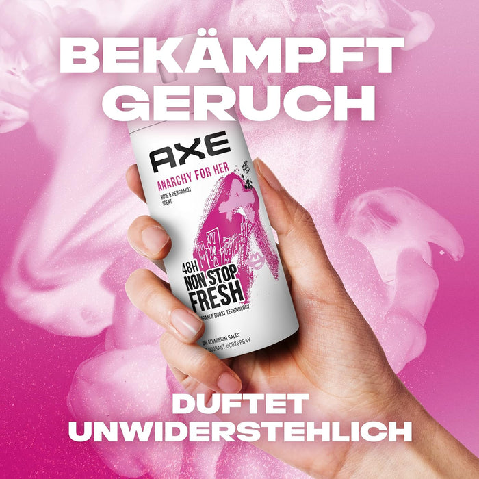 Axe Anarchy for Her Desodorante Bodyspray para Mujer (150 ml). Una fragancia femenina y seductora sin aluminio, con protección de 48 horas para una libertad total. Axe - ingredientes