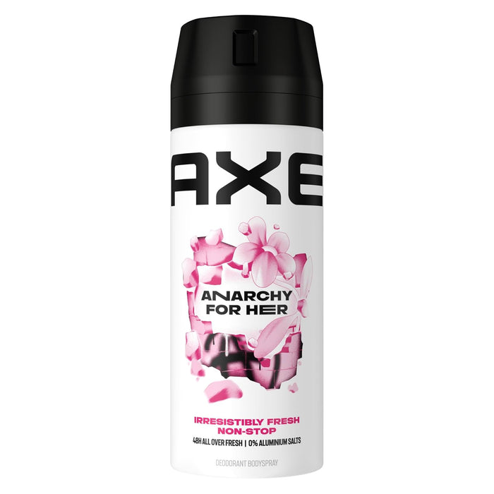 Axe Anarchy for Her Desodorante Bodyspray para Mujer (150 ml). Una fragancia femenina y seductora sin aluminio, con protección de 48 horas para una libertad total. Axe - presentacion