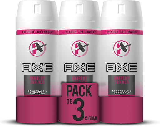 AXE Anarchy for Her Desodorante Bodyspray para Mujer, Pack de 3x150ml (450ml). Protección de 48 horas con una fragancia frutal y floral irresistible y duradera. Axe - frontal