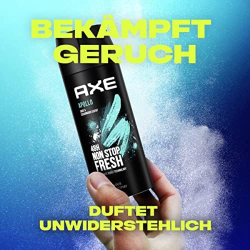 AXE Apollo Desodorante Body Spray para Hombre, Pack de 6x150ml (900ml). Fragancia clásica 0% aluminio con tecnología Dual Action para 48h de frescura y protección contra el olor. Axe - uso