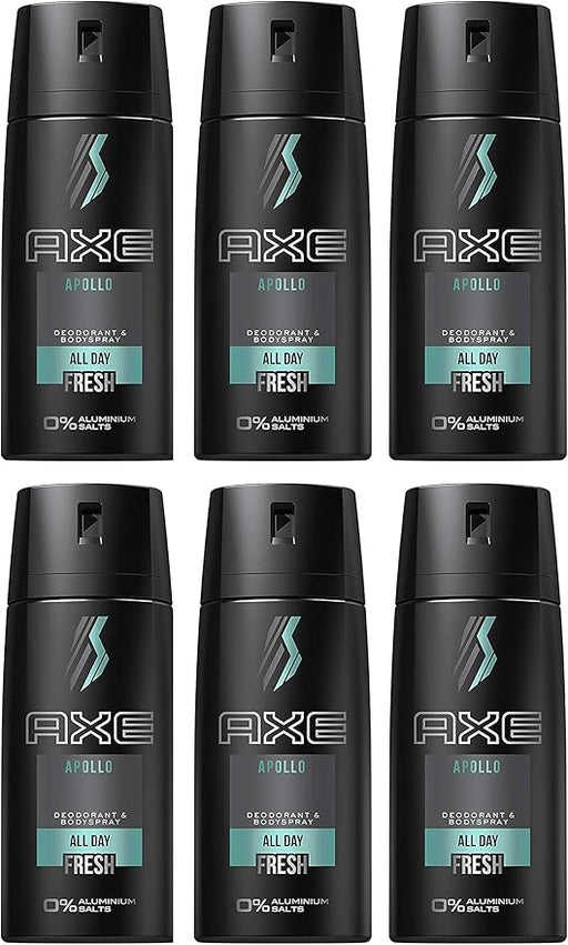 AXE Apollo Desodorante y Body Spray para Hombre, Pack de 6x150ml (900ml). Fragancia clásica y masculina con notas de salvia y sándalo para una protección duradera y un aroma celestial. Axe - frontal