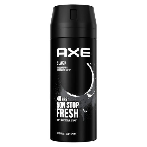 AXE Black Desodorante Body Spray 48h, Pack de 6x150ml. Fórmula 0% aluminio con tecnología Zinc Complex para una protección superior y una fragancia irresistible de bergamota y cedro. Axe - pack