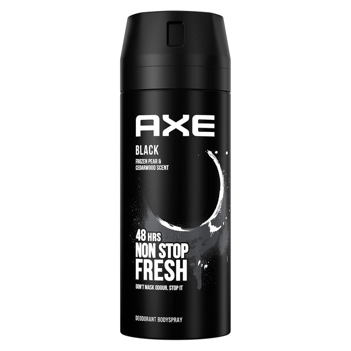 AXE Black Desodorante Body Spray 48h, Pack de 6x150ml. Fórmula 0% aluminio con tecnología Zinc Complex para una protección superior y una fragancia irresistible de bergamota y cedro. Axe - pack
