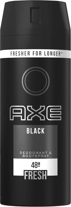 AXE Black Desodorante Bodyspray para Hombre, Pack de 3x150ml (450ml). Protección de 48h con una fragancia sutil y sofisticada de bergamota, romero y cedro. Axe - presentacion