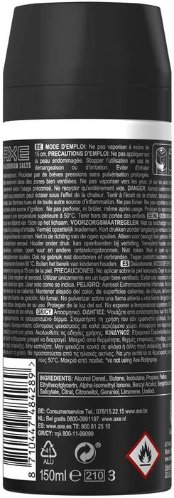 AXE Black Desodorante Bodyspray para Hombre, Pack de 3x150ml (450ml). Protección de 48h con una fragancia sutil y sofisticada de bergamota, romero y cedro. Axe - zoom