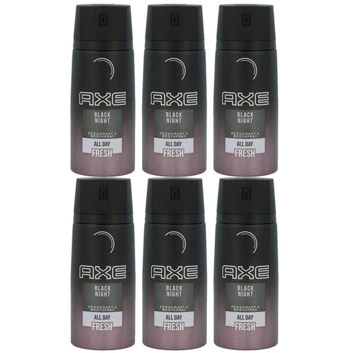 AXE Black Night Desodorante y Body Spray para Hombre, Pack de 6x150ml. Una fragancia seductora y enigmática con cardamomo, cedro y vainilla para una protección de larga duración. Axe - frontal