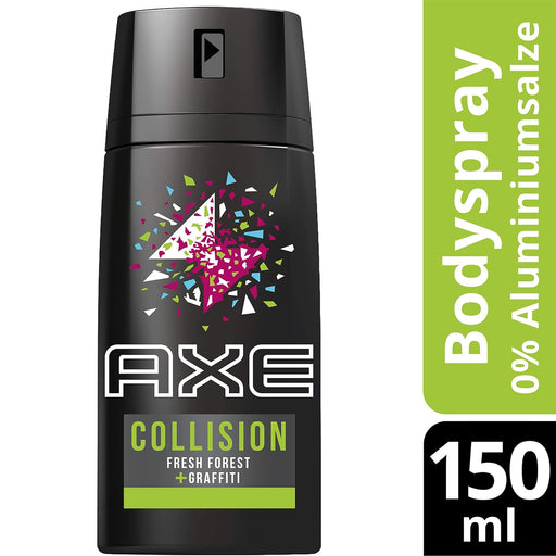 AXE Collision Desodorante Bodyspray Fresh Forest + Graffiti, sin aluminio. Pack de 3x150ml (450ml) con notas de cítricos, teca y pachuli para una frescura única. Axe - pack